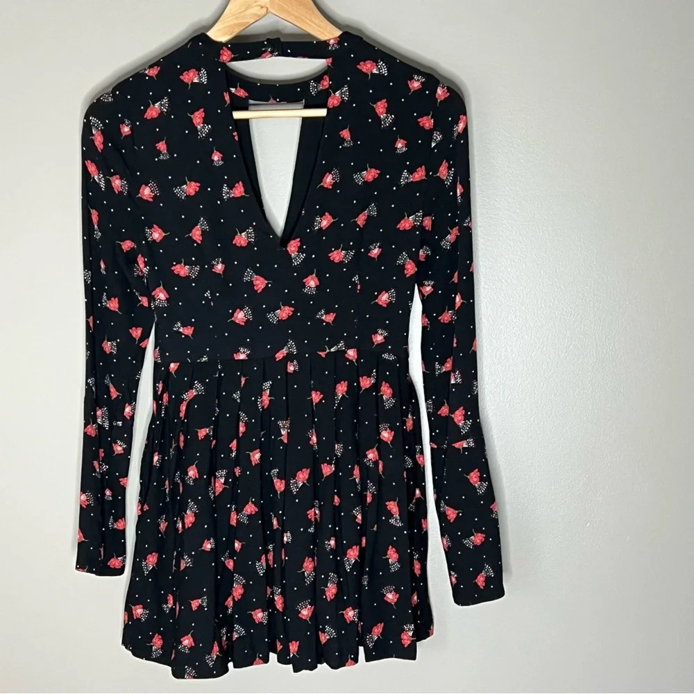 Free people Tegan black red floral print dress size 0 - Picture 3 of 8